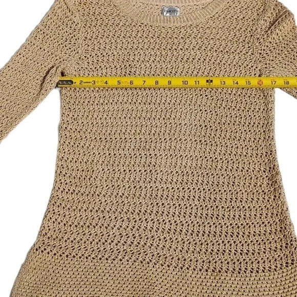 Chicos Light Brown/Gold Glittered Open Knit Sweater Size 1 - Picture 6 of 9